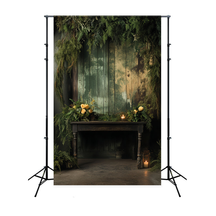 Backdrop Portrait Rustikales Grünes Holzpaneel Stoffhintergrund LXX57-262
