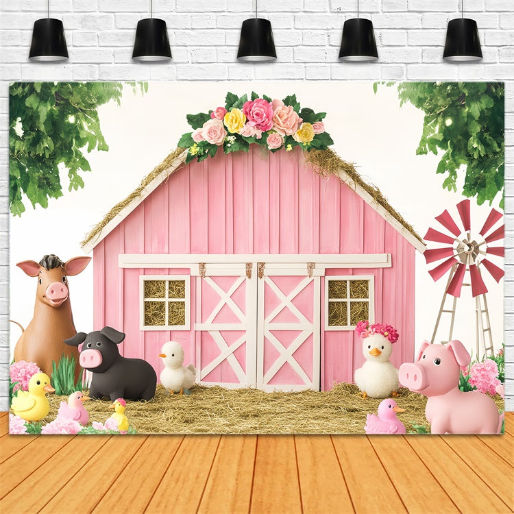 Rosa Scheune Backdrop Bauernhof Spaß Geburtstag Scheune Foto Hintergrund LXX57-374
