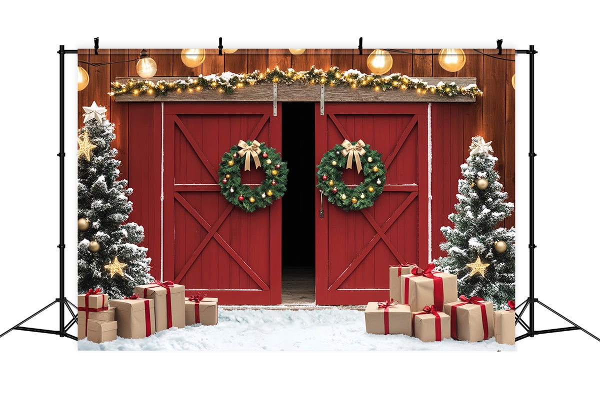 Scheune Fotokulisse Verschneites Geschenk Weihnachtskulisse LXX57-377