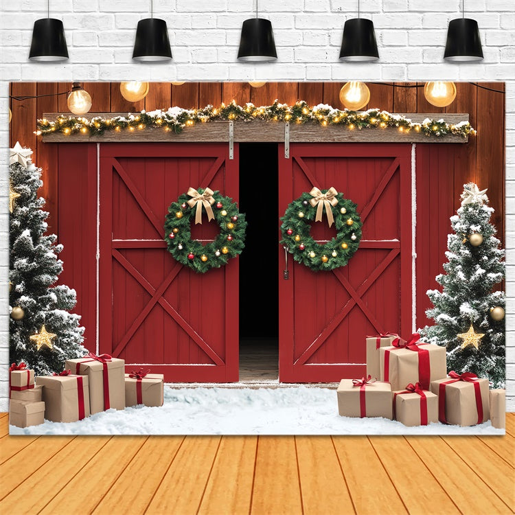 Scheune Fotokulisse Verschneites Geschenk Weihnachtskulisse LXX57-377