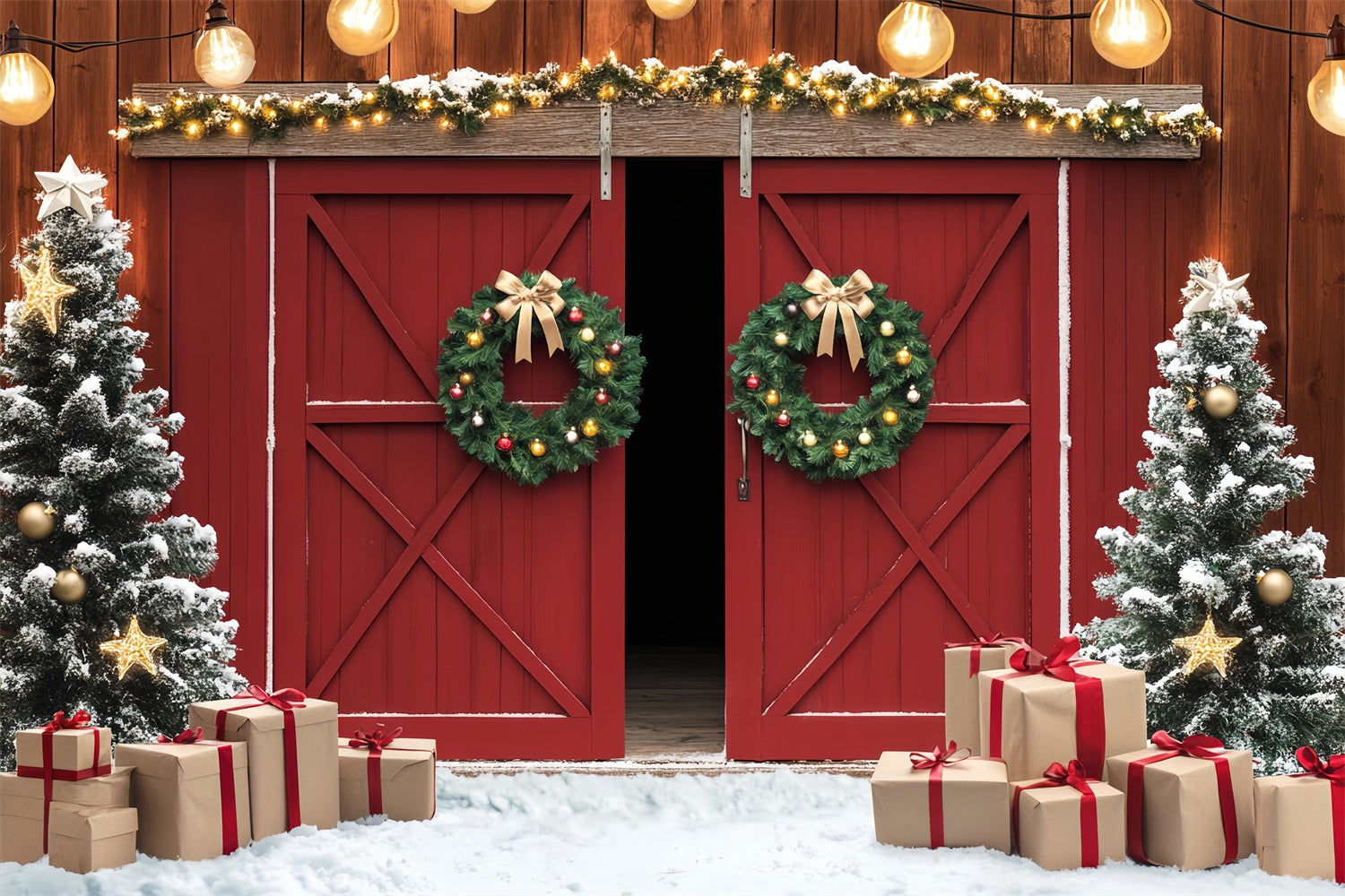 Scheune Fotokulisse Verschneites Geschenk Weihnachtskulisse LXX57-377