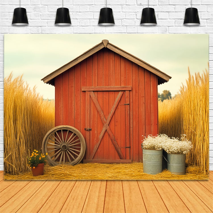 Scheune Backdrops Goldenes Weizenfeld Rustikale Foto Hintergrund LXX57-380