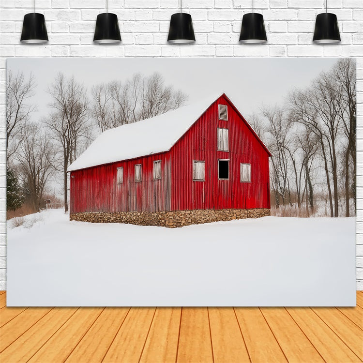 Rote Scheune Foto Hintergrund Rustikales Schneefeld Scheune Hintergrundkulisse LXX57-381