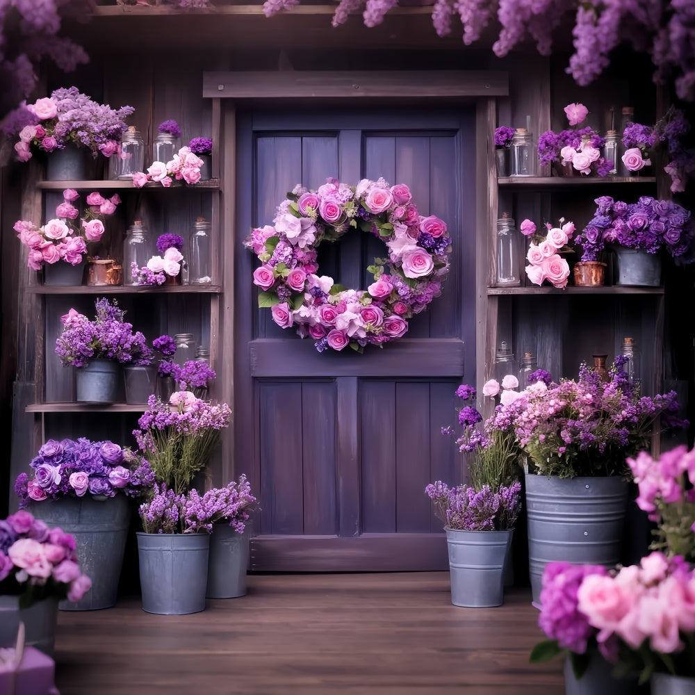 Scheunentür-Hintergrundkulisse Lila Blüte Blumen Foto Hintergrund LXX57-382