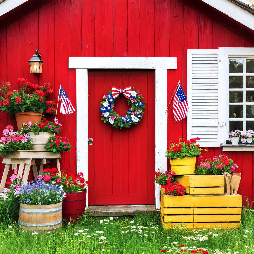 Scheunentür-Hintergrundkulisse Patriotische Scheune Veranda Foto Hintergrund LXX57-392