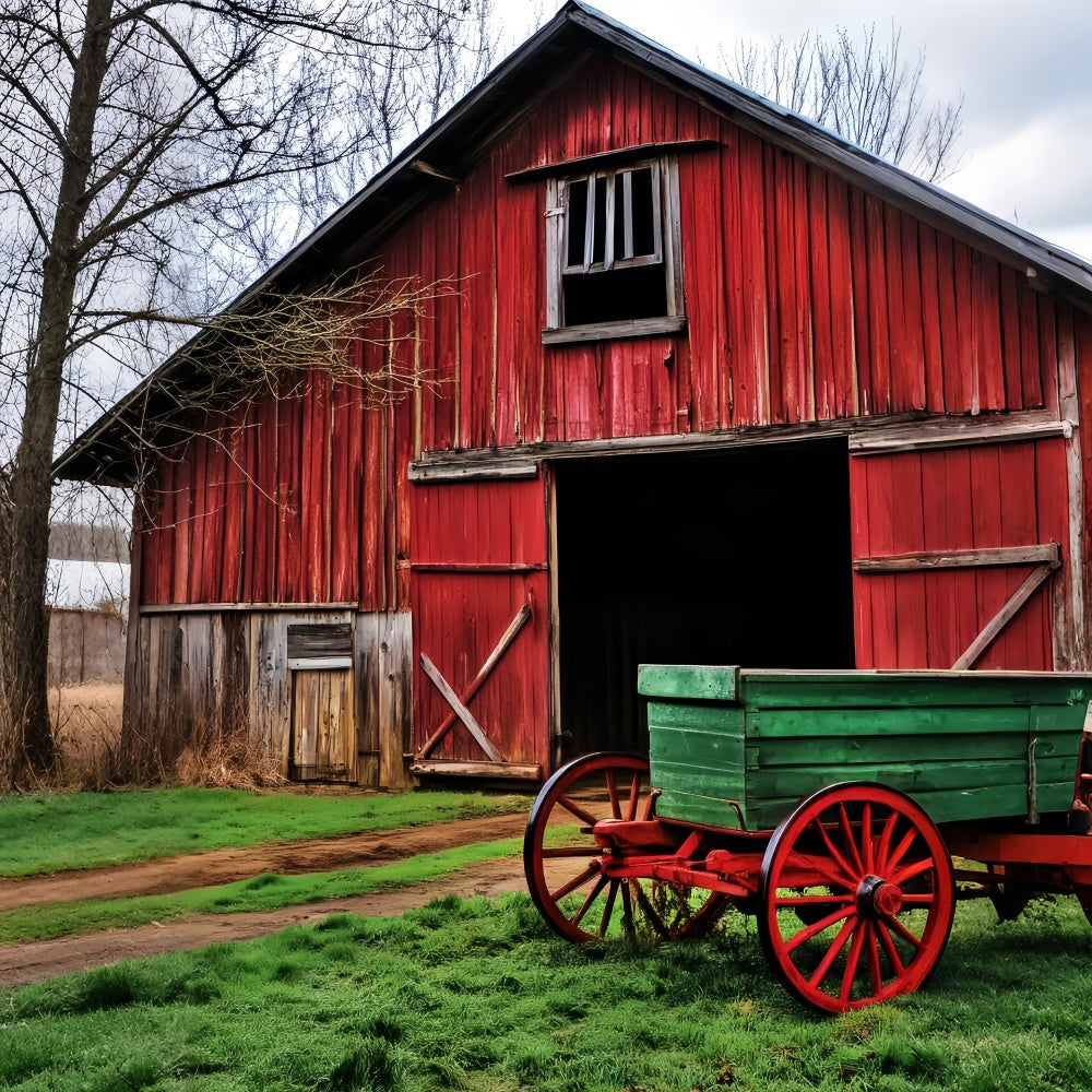 Rustikale Scheunen-Hintergrundkulisse Country Lane Wagon Foto Hintergrund LXX57-393
