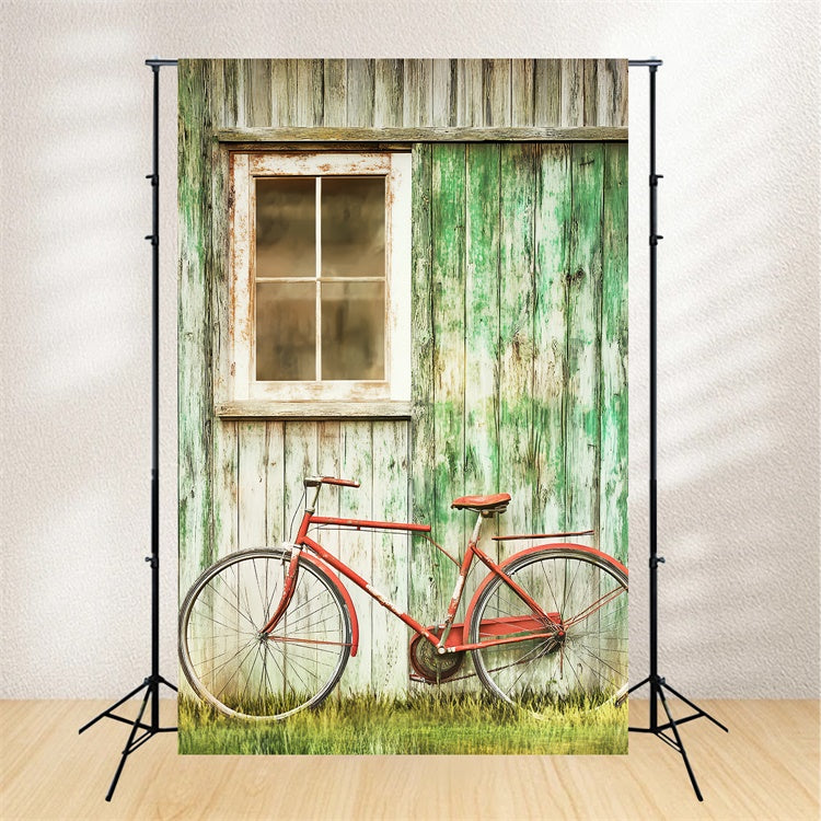Rustikale Scheunen-Hintergrundkulisse Rustikale Wand-Fahrrad Foto Hintergrund LXX57-396