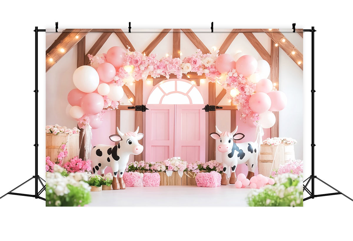 Rosa Scheune Backdrop Blume Ballon Freude Foto Hintergrund LXX57-404
