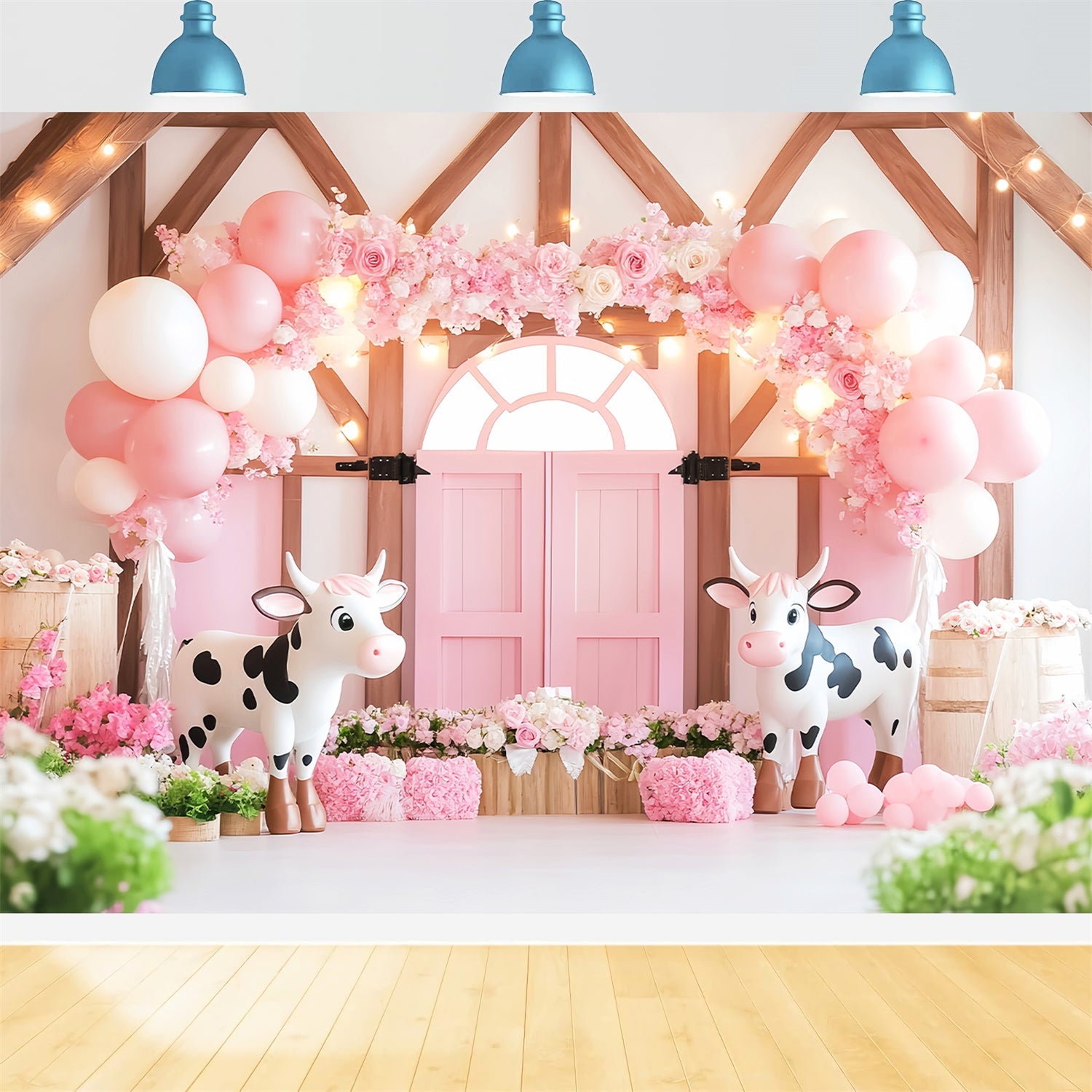 Rosa Scheune Backdrop Blume Ballon Freude Foto Hintergrund LXX57-404