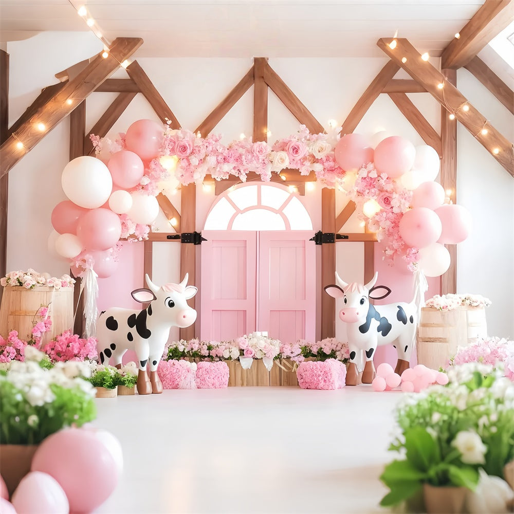 Rosa Scheune Backdrop Blume Ballon Freude Foto Hintergrund LXX57-404