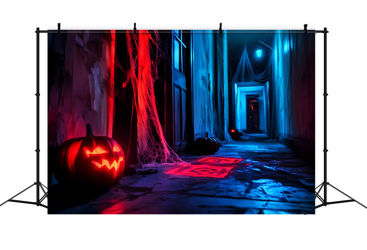 Gespenstische Halloween-Hintergrundkulisse Unheimliche Neon-Hintergrundkulisse für den Flur LXX57-79