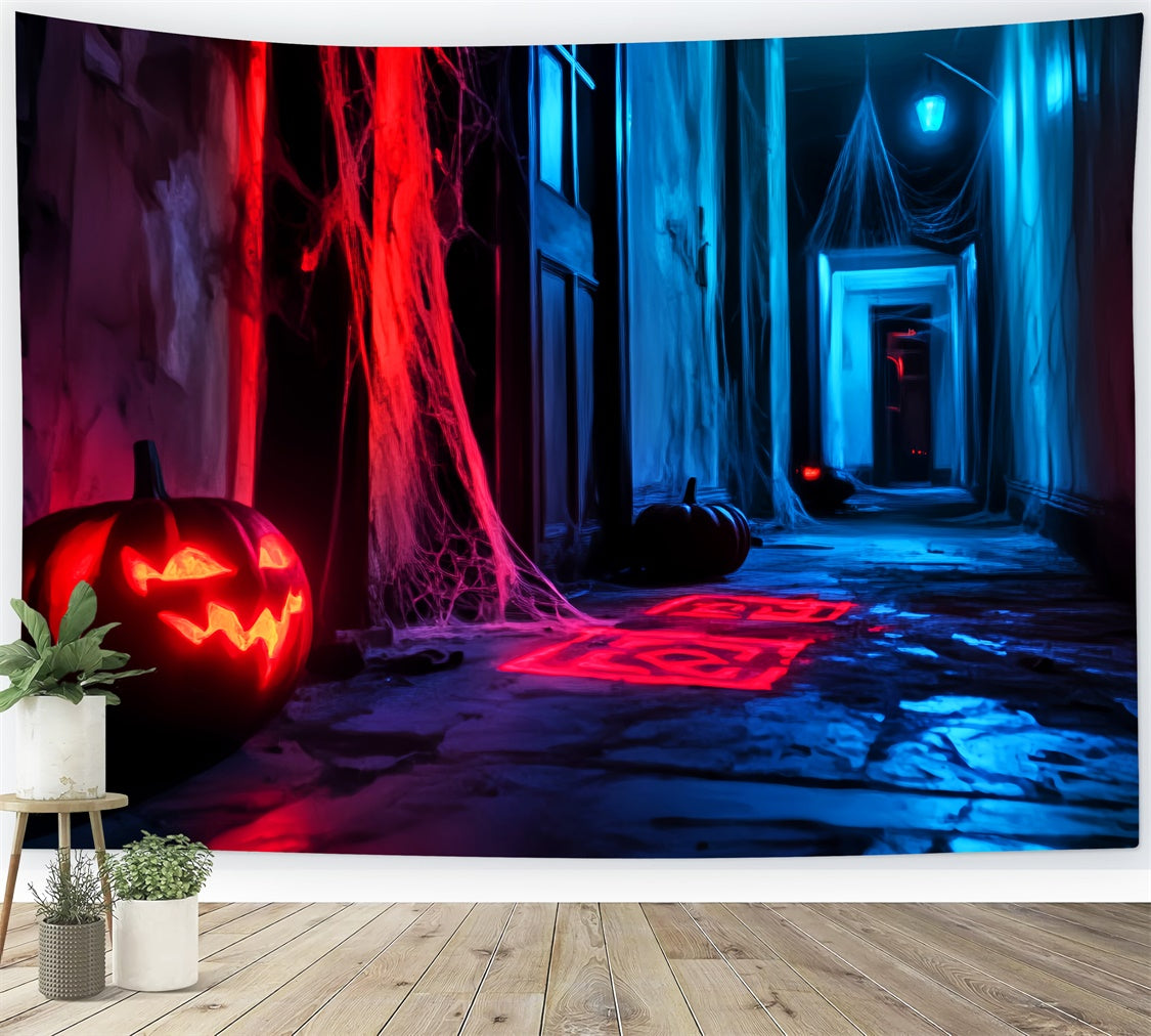 Gespenstische Halloween-Hintergrundkulisse Unheimliche Neon-Hintergrundkulisse für den Flur LXX57-79