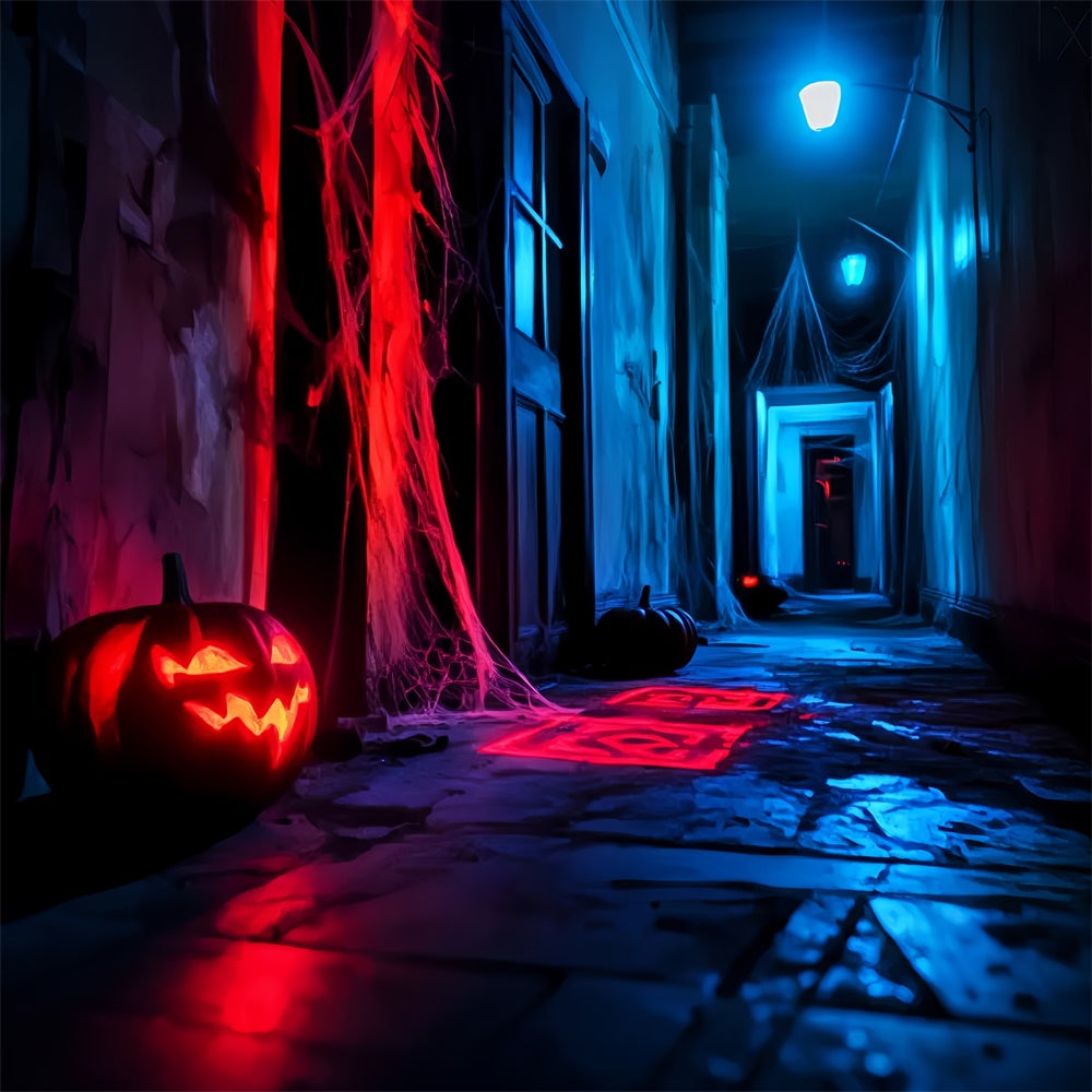 Gespenstische Halloween-Hintergrundkulisse Unheimliche Neon-Hintergrundkulisse für den Flur LXX57-79