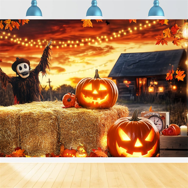 Gruselige Halloween-Hintergrundkulisse Sonnenuntergang Erntedank-Hintergrundkulisse LXX57-84