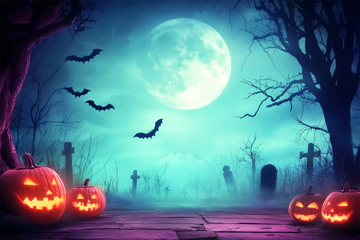 Halloween Friedhof Backdrop Unheimlicher Friedhof im Mondlicht Backdrop LXX57-87