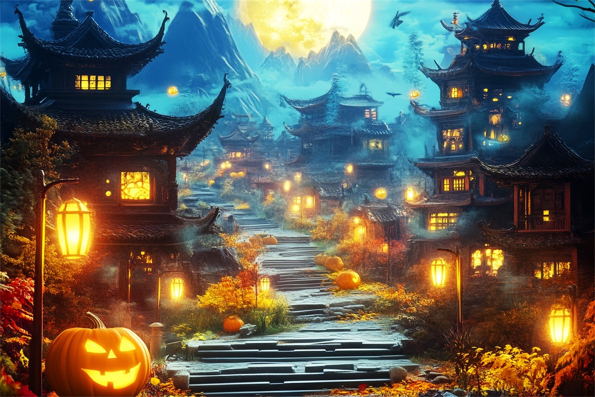 Halloween-Hintergrundkulissen Gespenstisches Laternen-Dorf Hintergrund LXX57-88