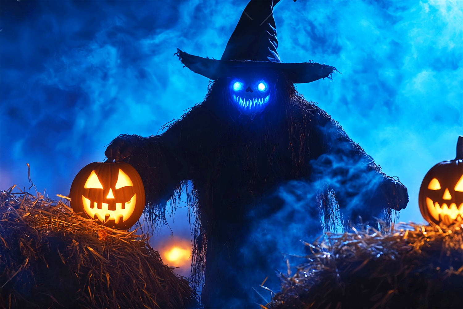 Gespenstische Halloween-Hintergrundkulisse Unheimliche Strohhexe Hintergrundkulisse LXX57-89