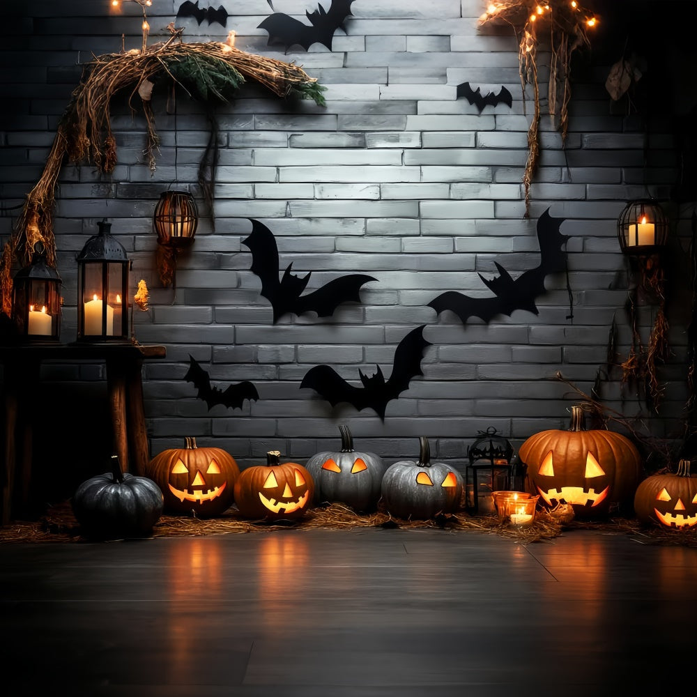 Halloween Wandhintergrund Mitternacht Backstein Kerzenlicht Hintergrund LXX57-91