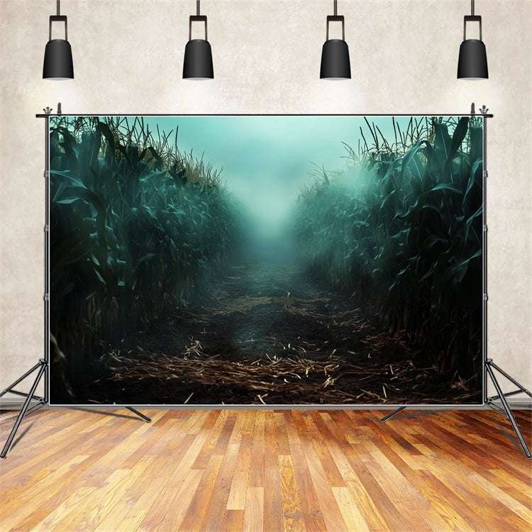 Gruselige Halloween-Hintergrundkulisse Nebliger Mais Horror-Hintergrundkulisse LXX57-95