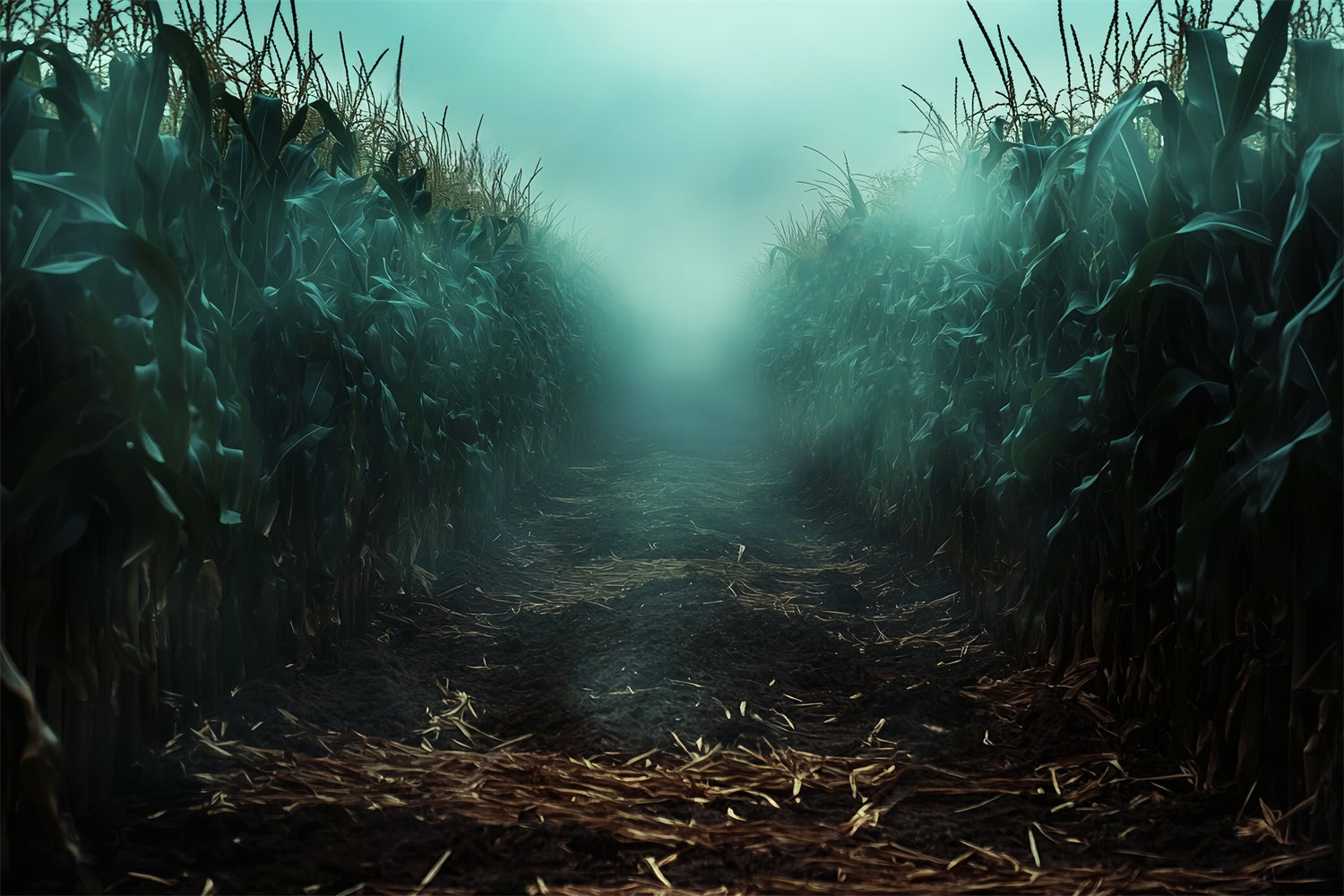 Gruselige Halloween-Hintergrundkulisse Nebliger Mais Horror-Hintergrundkulisse LXX57-95