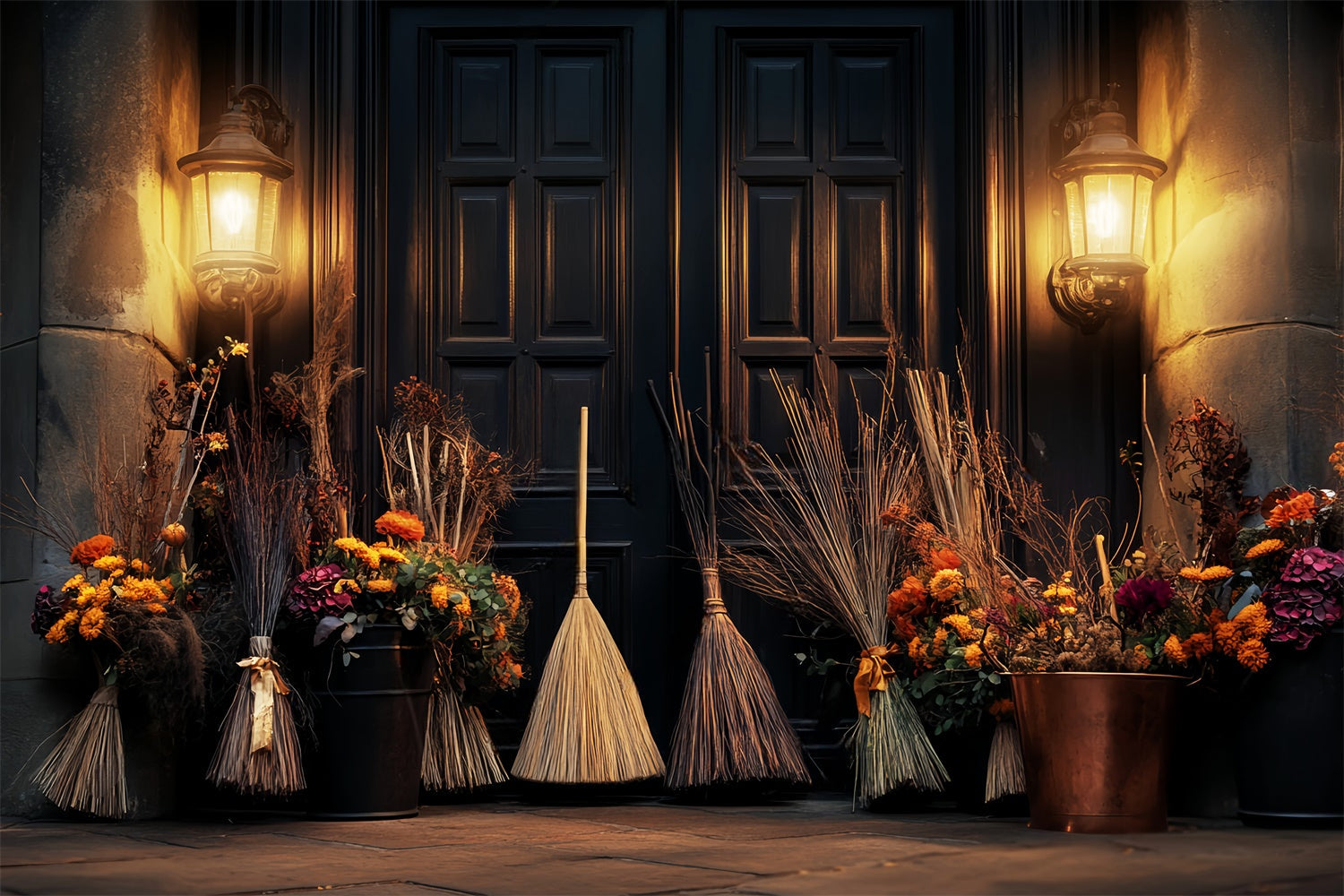 Halloween Backdrops Besenstiel Versammlung Glühen Backdrop LXX57-96