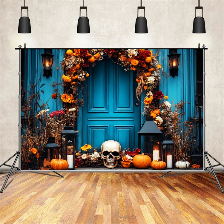 Halloween Fotohintergrund Totenkopf Floral Porch Hintergrund LXX58-12