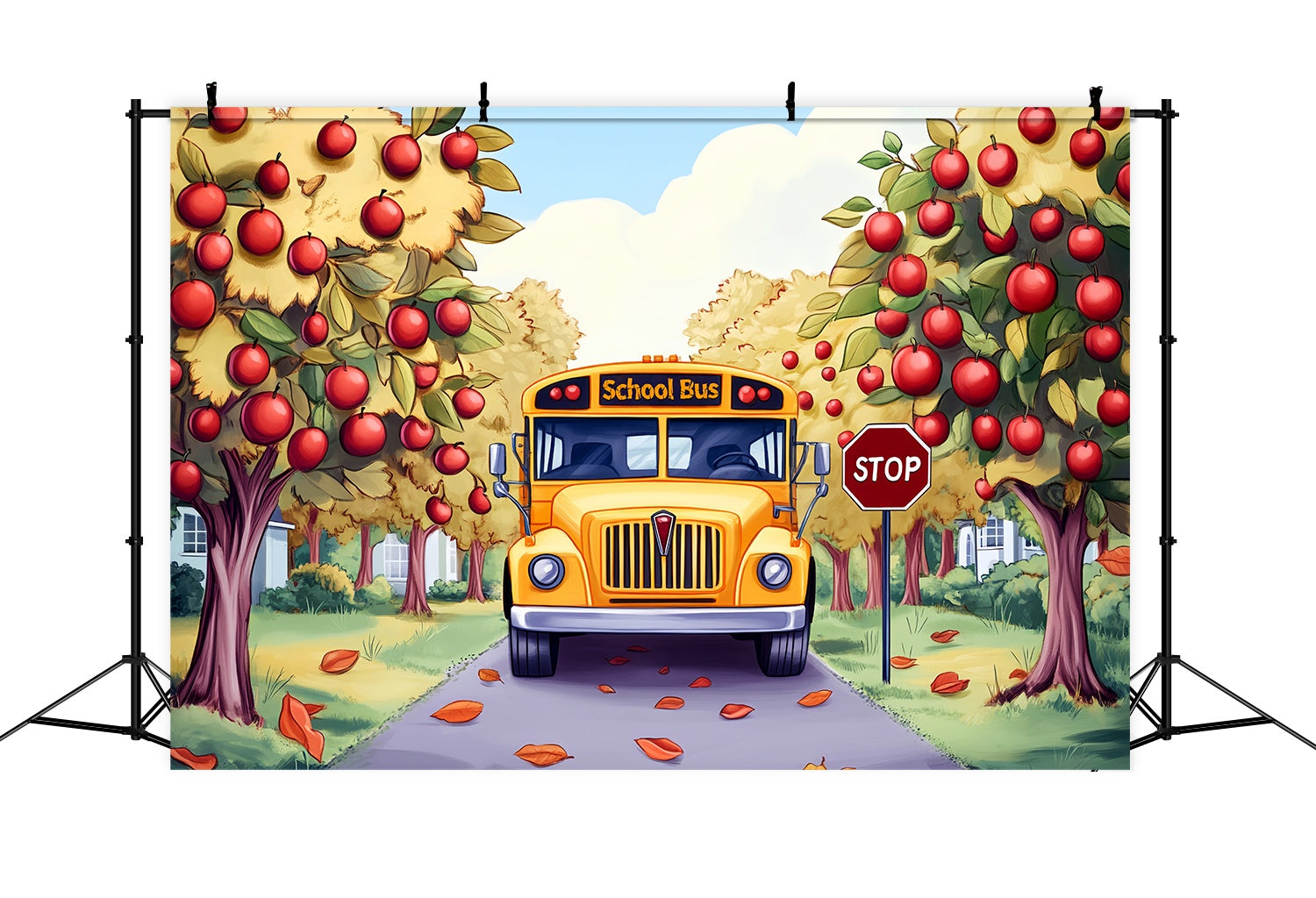 Schulbus Backdrop Apfelgarten Herbst Schulbus Back To School Studiohintergrund LXX58-130