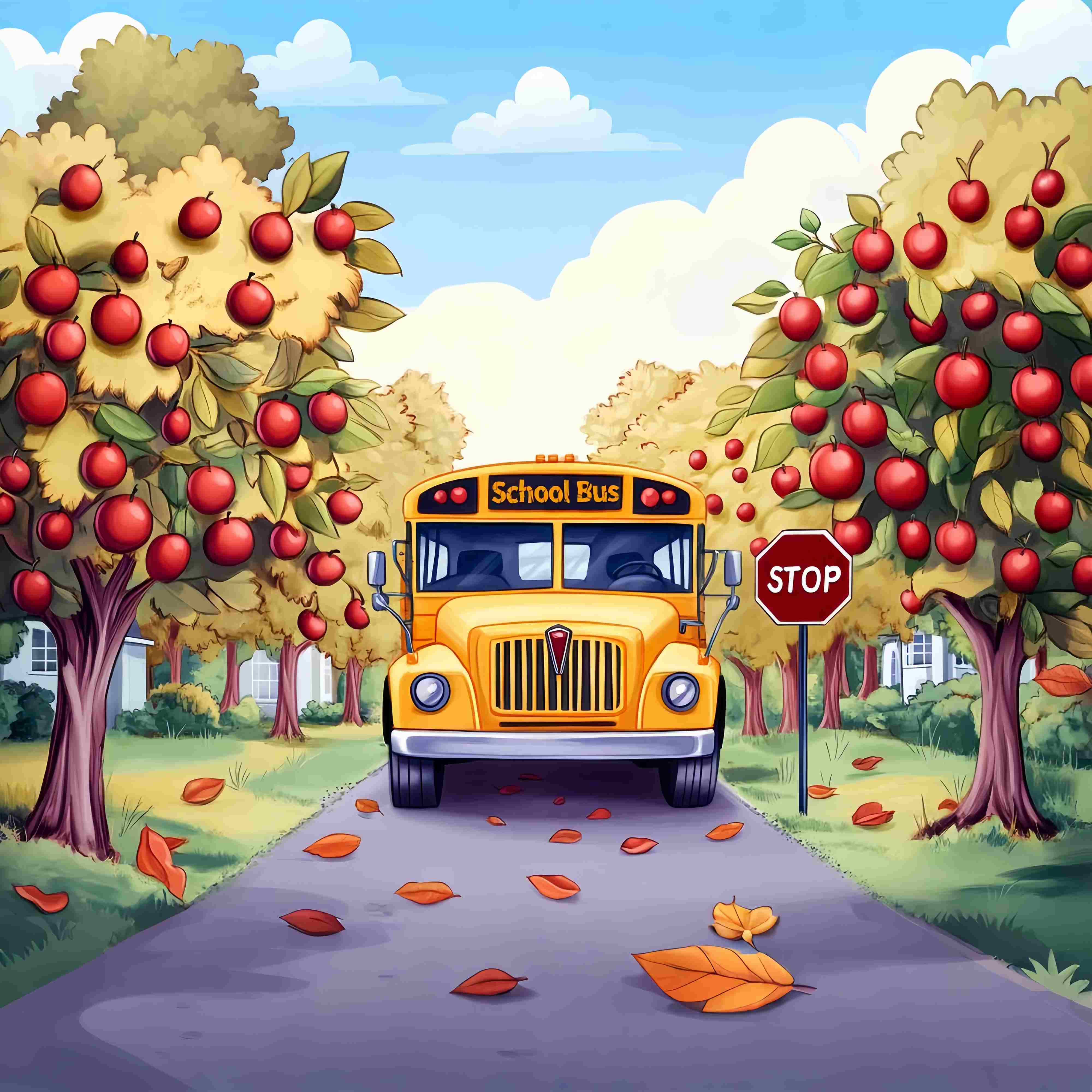 Schulbus Backdrop Apfelgarten Herbst Schulbus Back To School Studiohintergrund LXX58-130