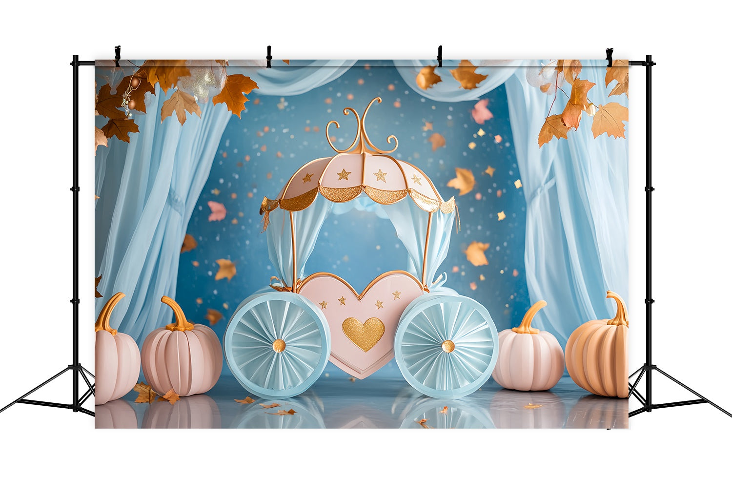Herbst-Foto Hintergrund Märchenhafte Kürbis-Kutschen-Dekoration Neugeborenen-Foto Hintergrund LXX58-156