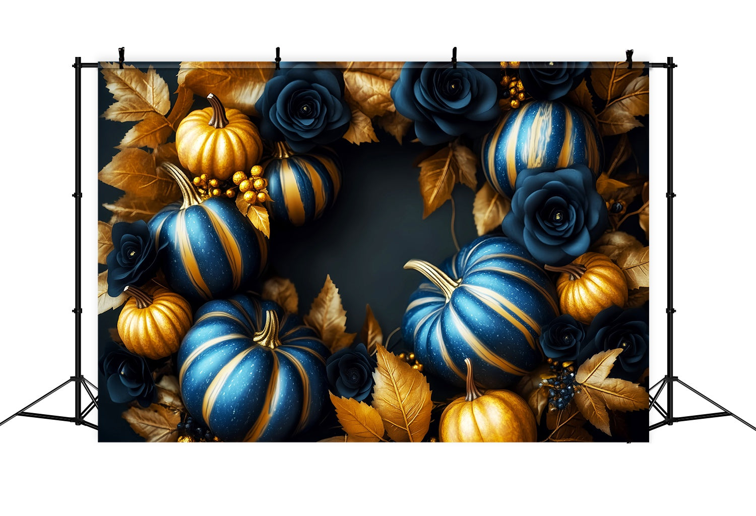 Herbst-Foto Hintergrund für Bilder Golden Navy Kürbis Kranz Fine Art Backdrop LXX58-157