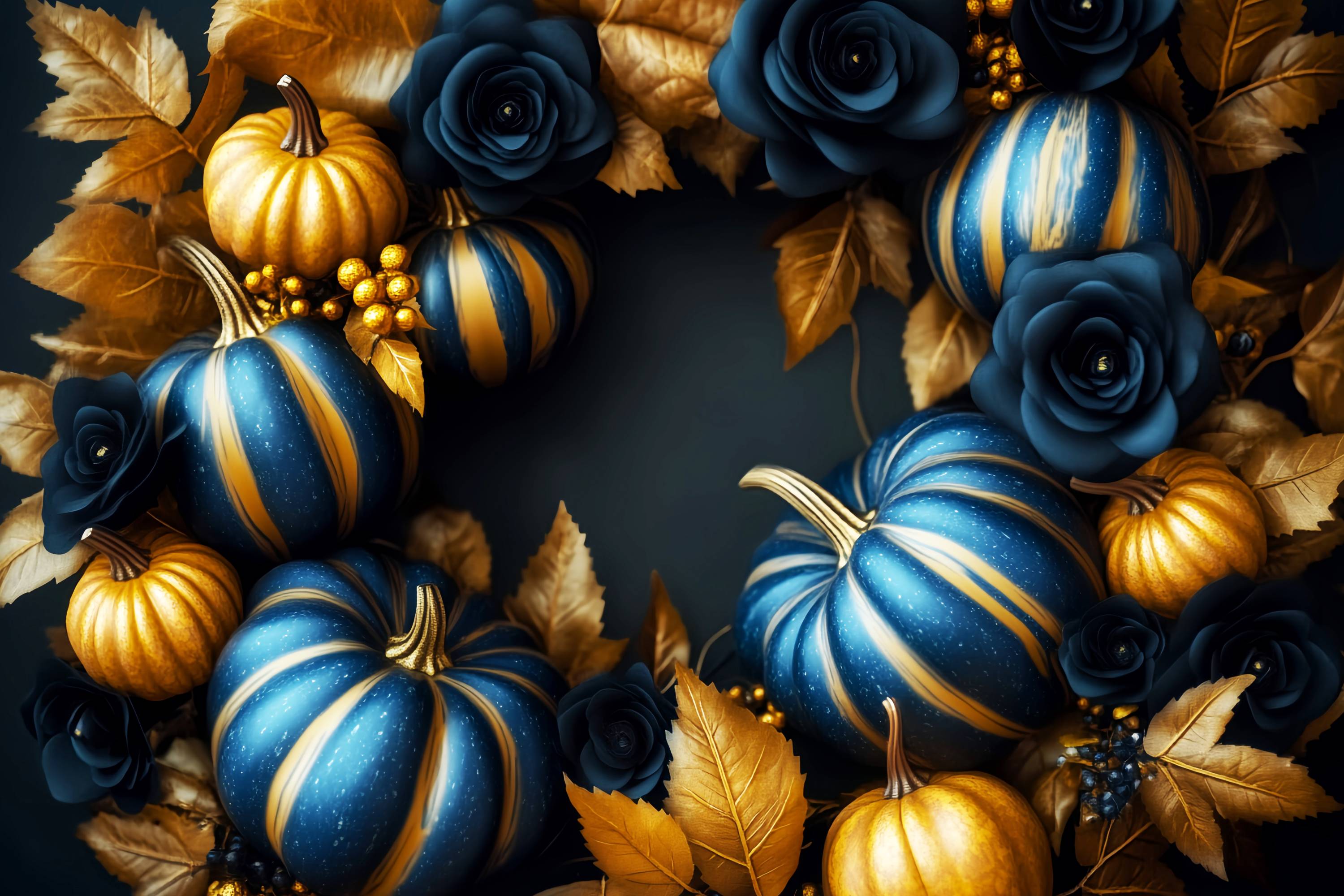 Herbst-Foto Hintergrund für Bilder Golden Navy Kürbis Kranz Fine Art Backdrop LXX58-157