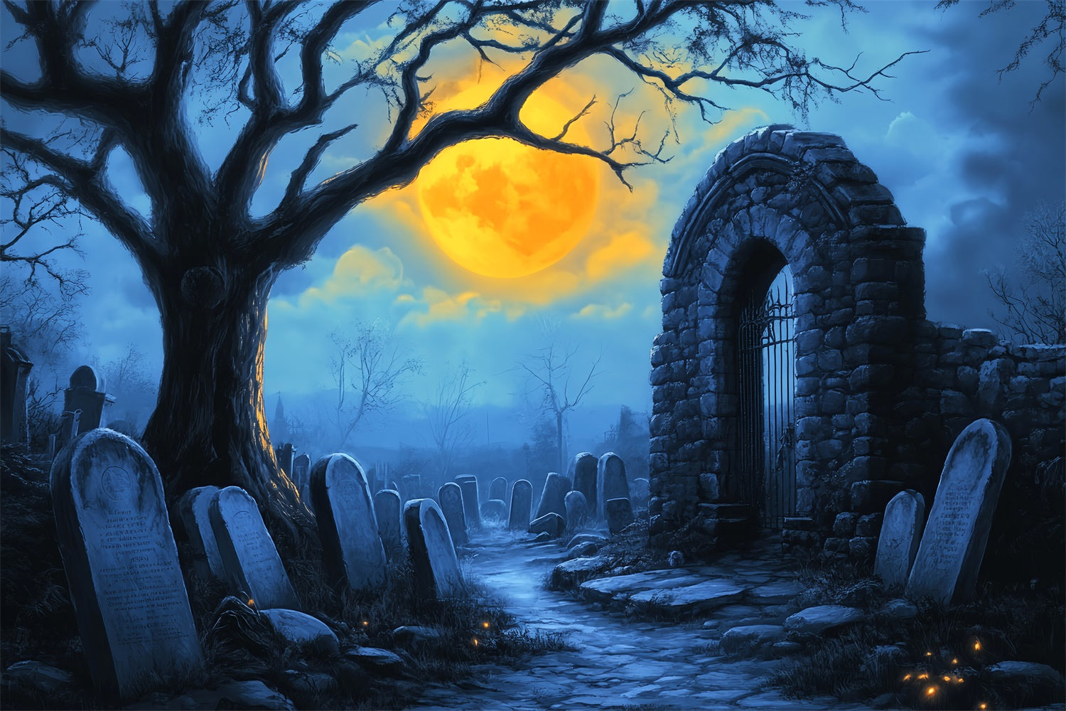 Halloween Friedhof Backdrop Creepy Grave Pathway Foto Hintergrund LXX58-16