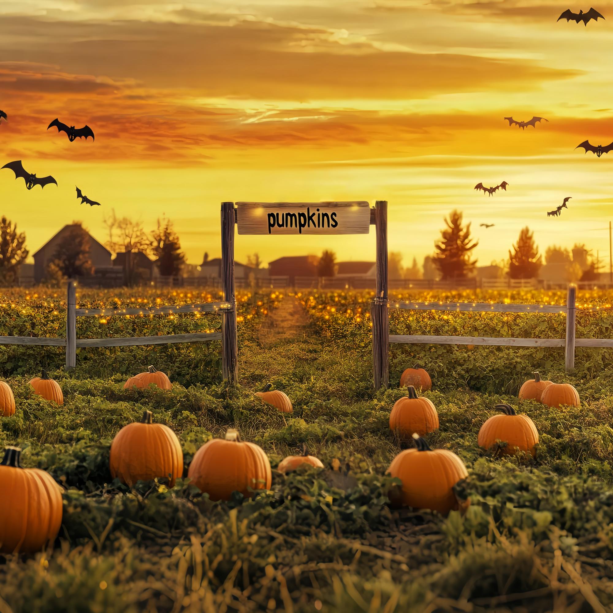 Herbst-Foto Hintergrund Kürbisfeld Sonnenuntergang Fledermäuse SonnenuntergangsFoto Hintergrund LXX58-164