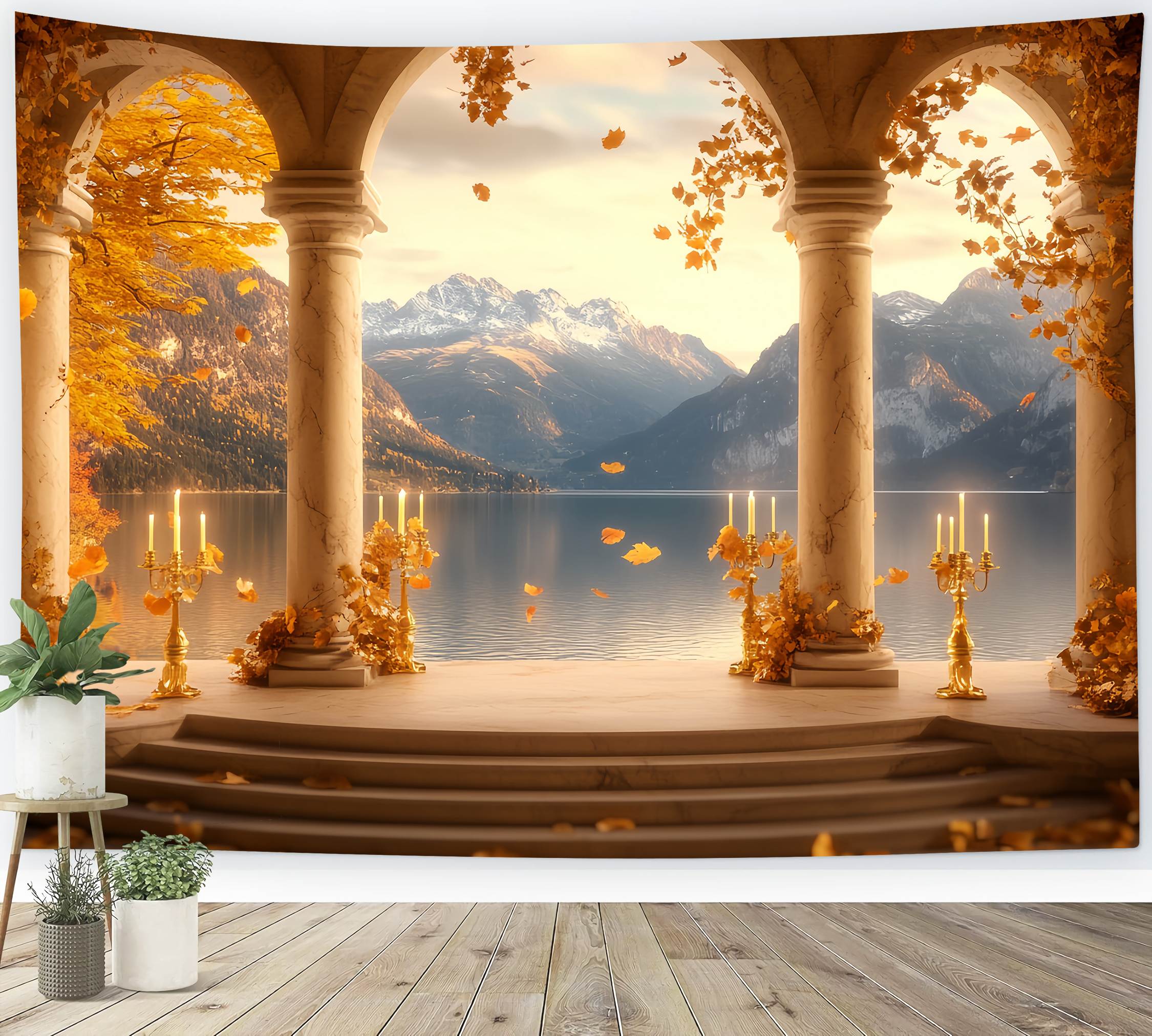 Herbst-Foto Hintergrund für Bilder Golden Arch Lake Mountains Vintage-Foto Hintergrund LXX58-168