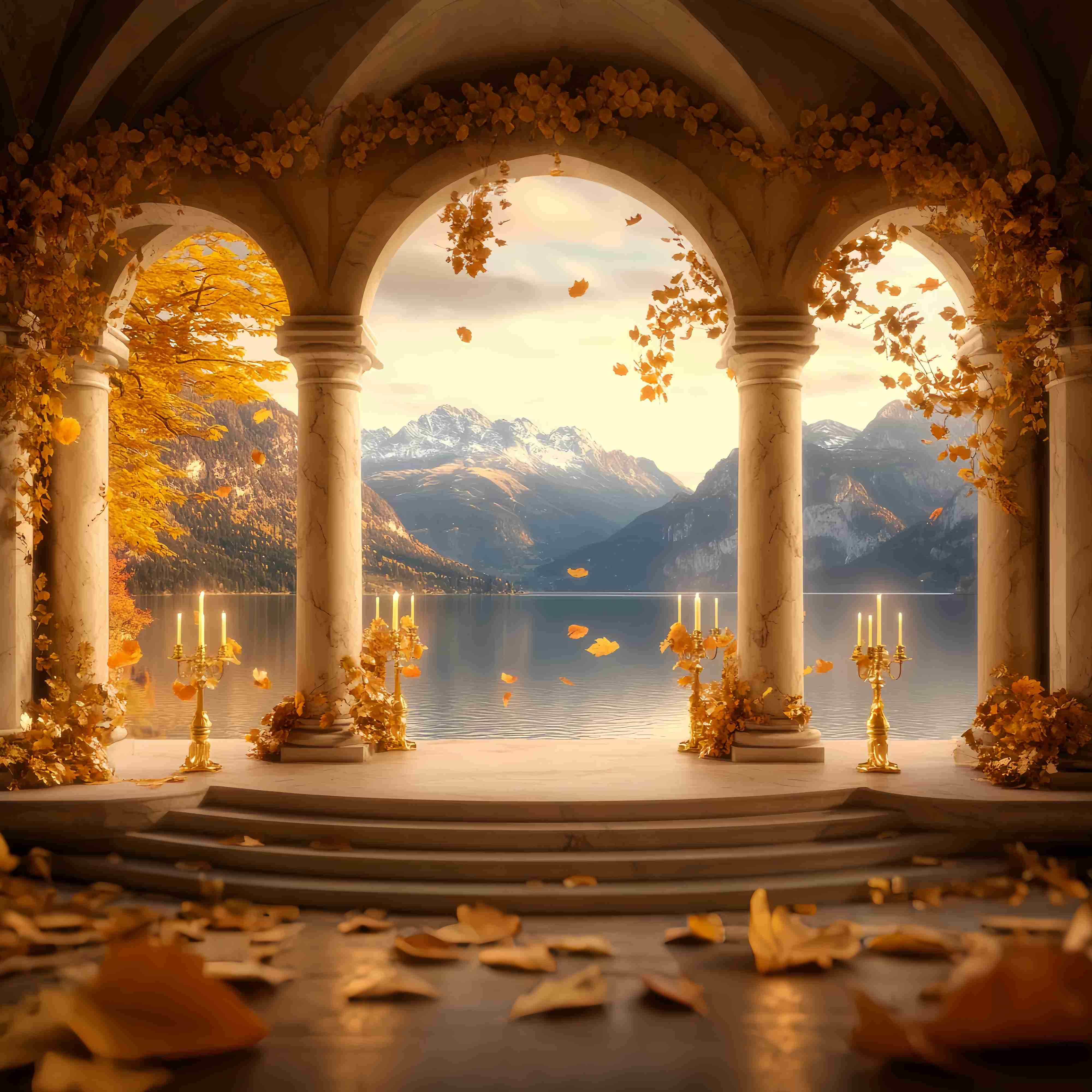Herbst-Foto Hintergrund für Bilder Golden Arch Lake Mountains Vintage-Foto Hintergrund LXX58-168