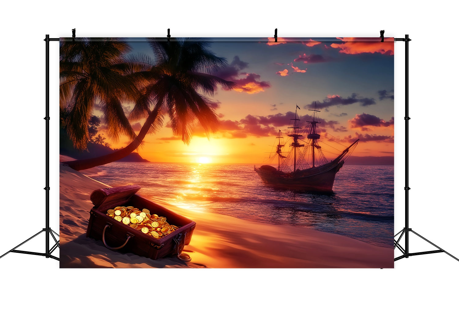 Herbst-Foto Hintergrund Piratenschiff Schatz Sonnenuntergang Sonnenuntergang Foto Hintergrund LXX58-177