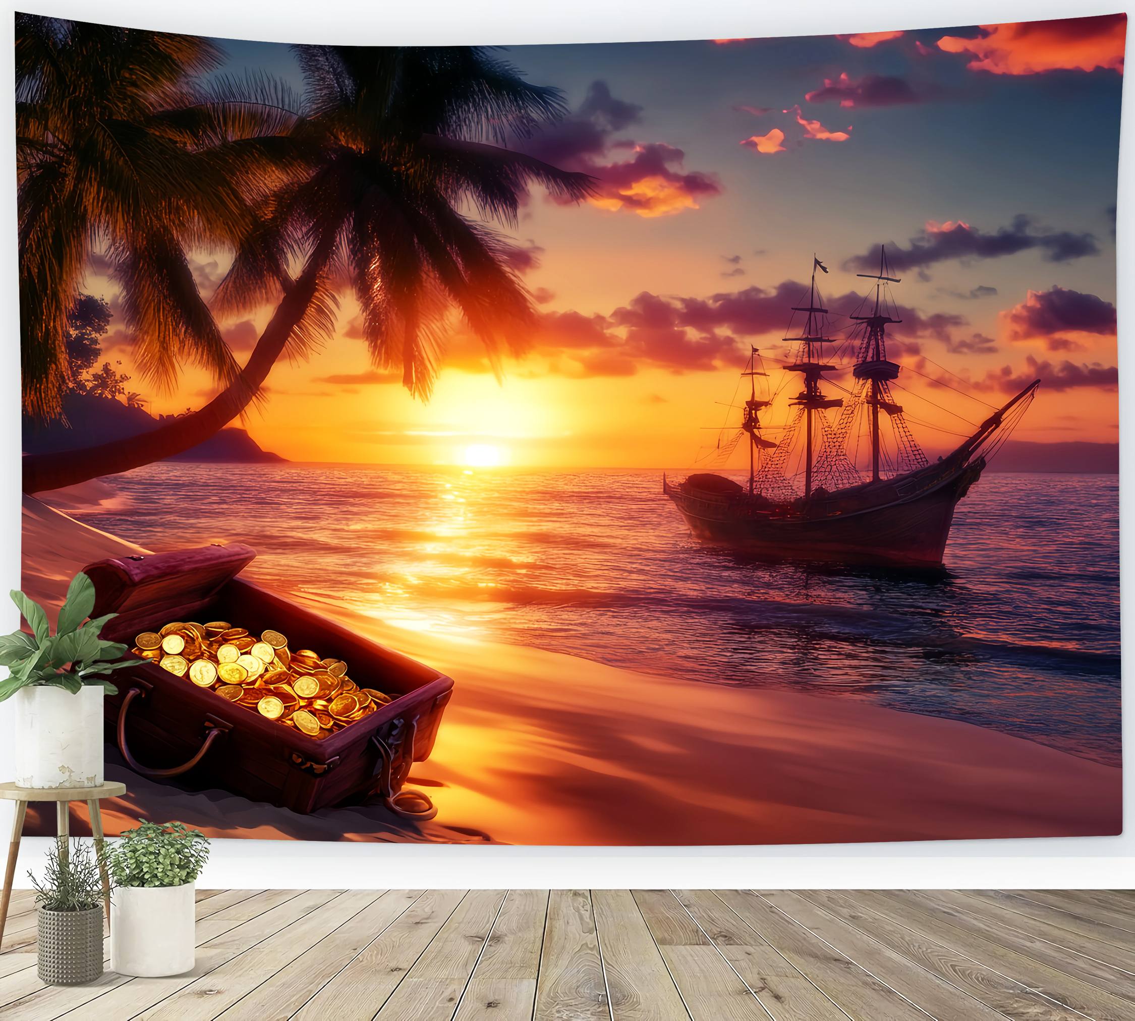Herbst-Foto Hintergrund Piratenschiff Schatz Sonnenuntergang Sonnenuntergang Foto Hintergrund LXX58-177