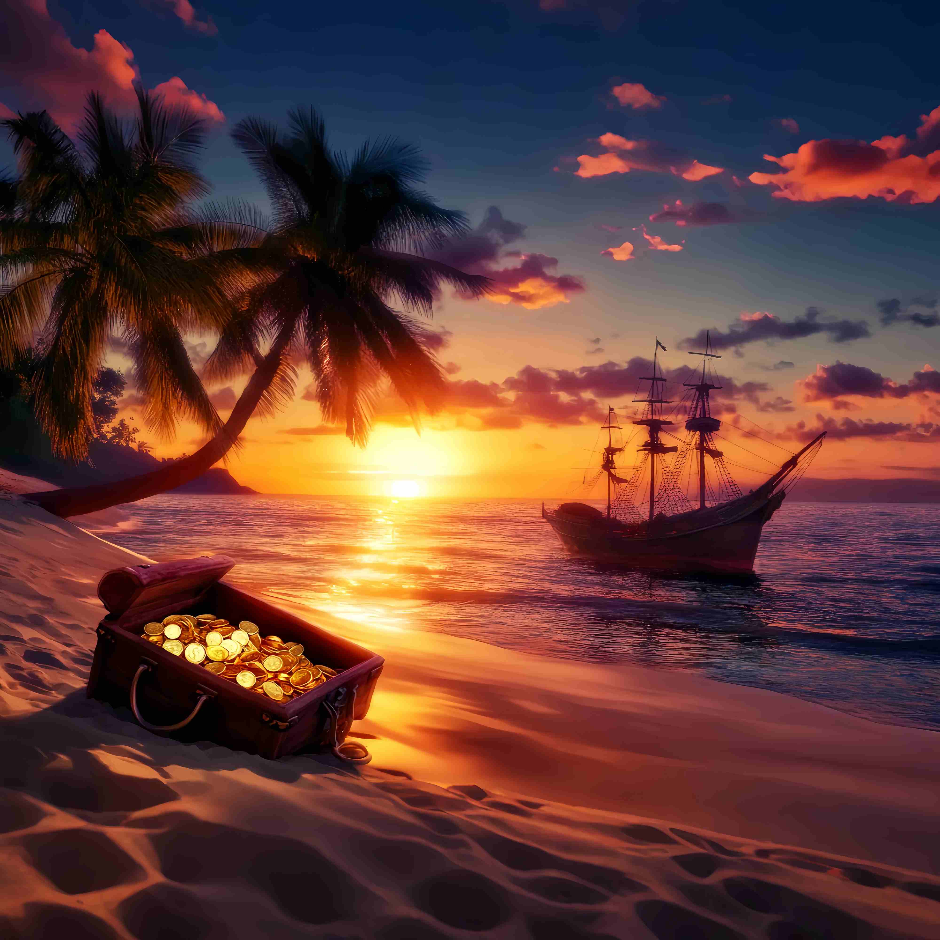 Herbst-Foto Hintergrund Piratenschiff Schatz Sonnenuntergang Sonnenuntergang Foto Hintergrund LXX58-177