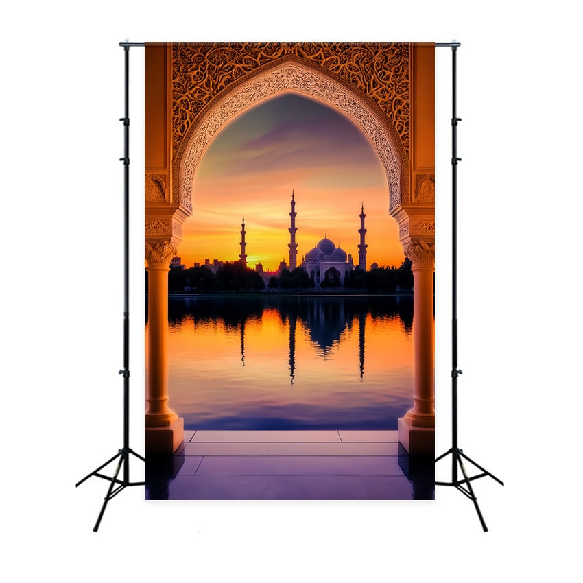 Herbst-Foto Hintergrund für Fotos Goldene Moschee Sonnenuntergang Reflexion Sonnenuntergang Foto Hintergrund LXX58-178