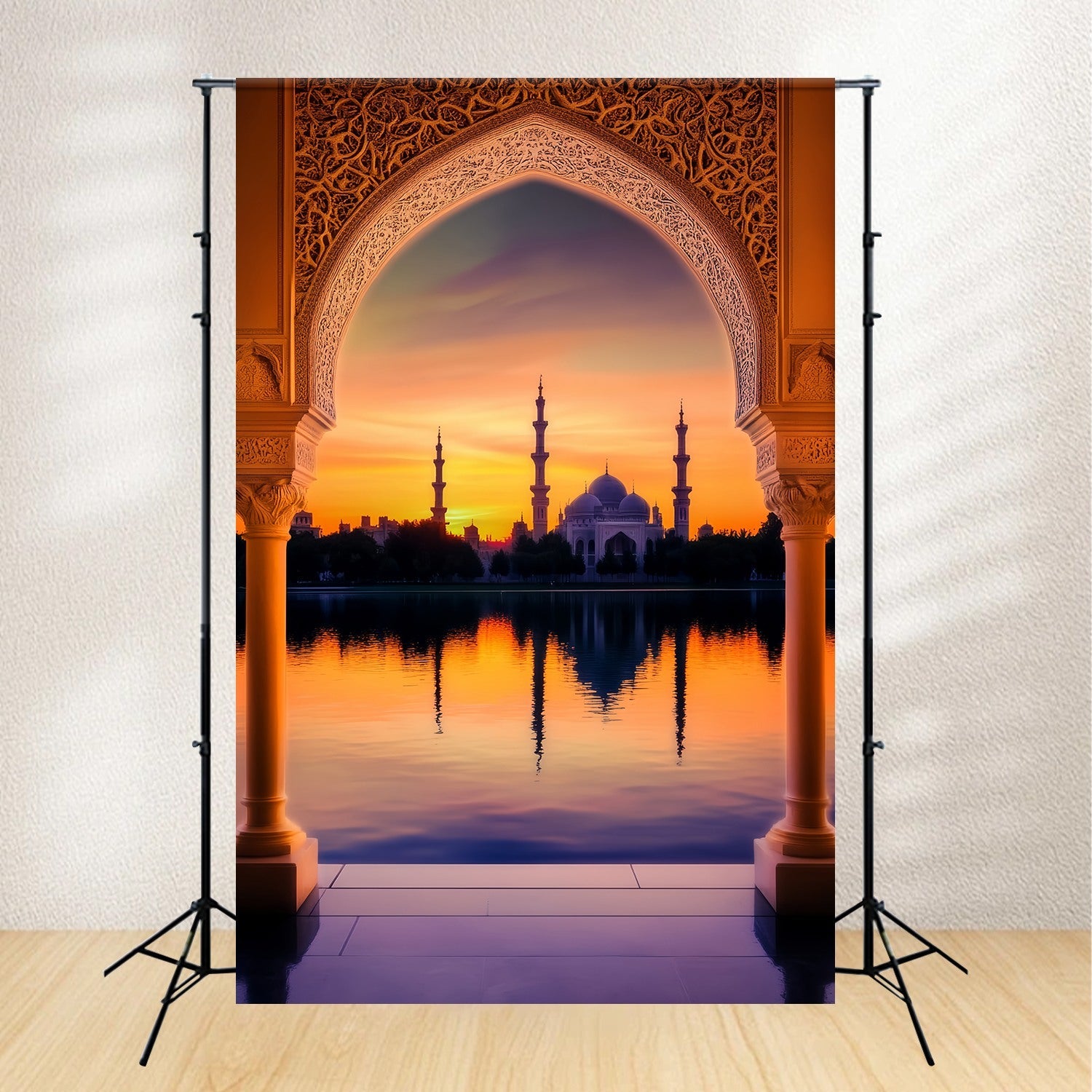 Herbst-Foto Hintergrund für Fotos Goldene Moschee Sonnenuntergang Reflexion Sonnenuntergang Foto Hintergrund LXX58-178