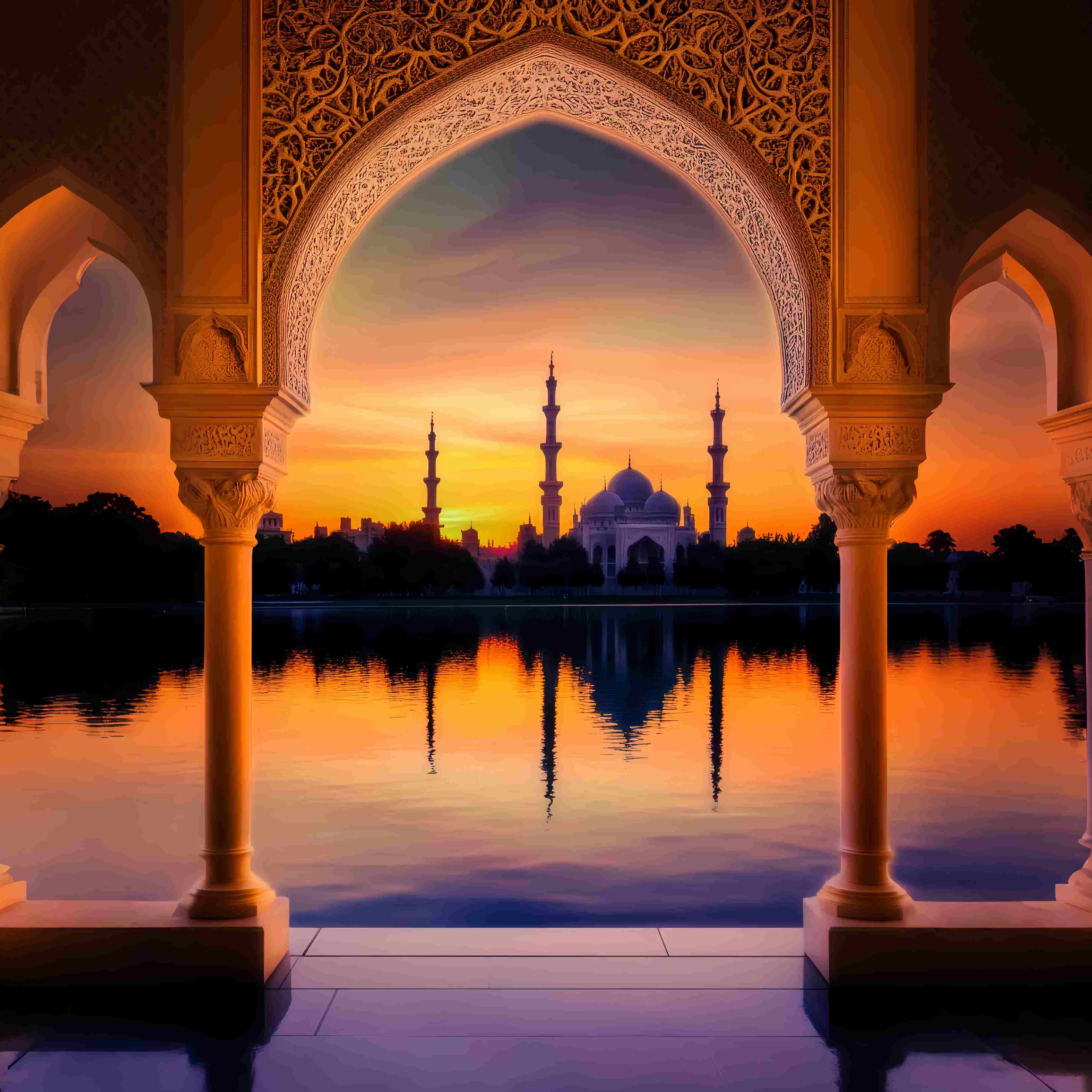 Herbst-Foto Hintergrund für Fotos Goldene Moschee Sonnenuntergang Reflexion Sonnenuntergang Foto Hintergrund LXX58-178