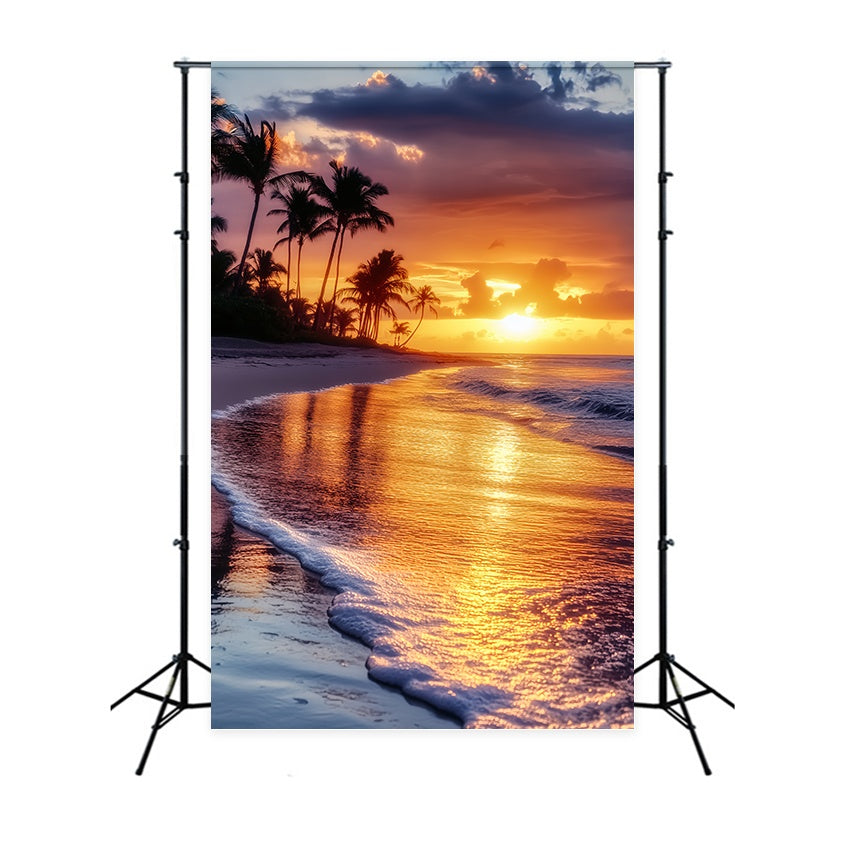 Herbst-Foto Hintergrund Tropische Palmenküste Sonnenuntergang Glühender Sonnenuntergang Foto Hintergrund LXX58-179