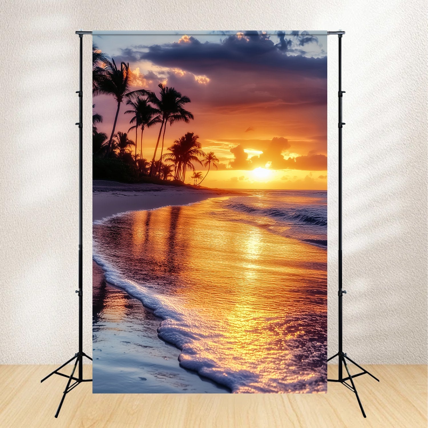 Herbst-Foto Hintergrund Tropische Palmenküste Sonnenuntergang Glühender Sonnenuntergang Foto Hintergrund LXX58-179