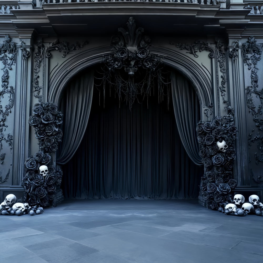 Halloween Wandhintergrund Gothic Totenkopf Rose Foto Hintergrund LXX58-18