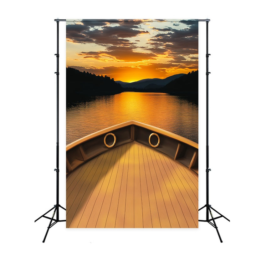 Herbst-Foto Hintergrundbilder Golden Lake Horizon Bootsdeck Sonnenuntergang Foto Hintergrund LXX58-182