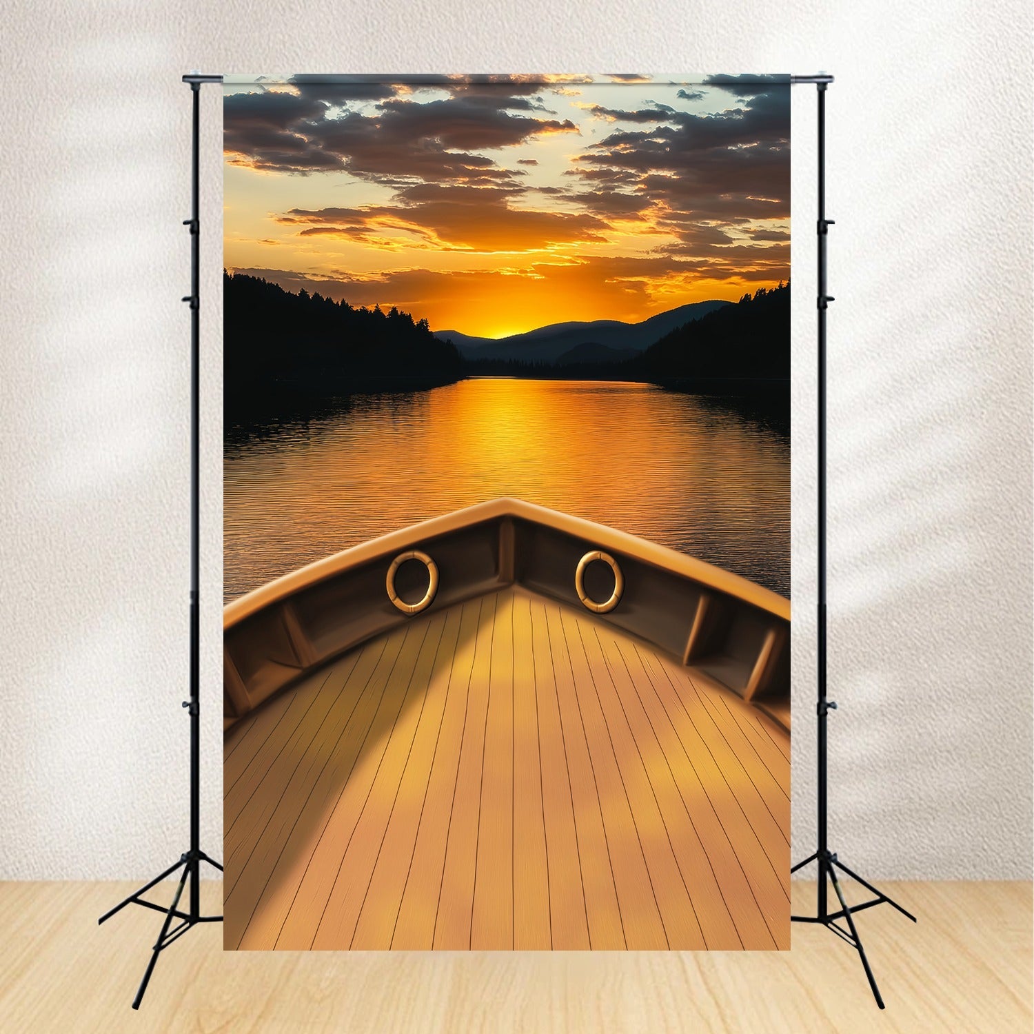 Herbst-Foto Hintergrundbilder Golden Lake Horizon Bootsdeck Sonnenuntergang Foto Hintergrund LXX58-182
