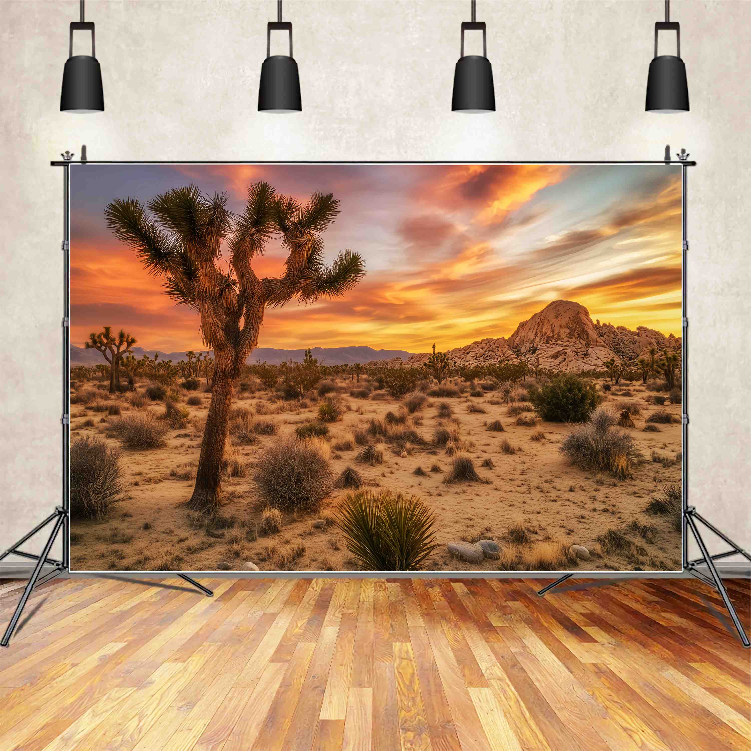 Herbst-Foto Hintergrundkulisse Wüste Sonnenuntergang Joshua Tree Glow Sonnenuntergang Foto Hintergrund LXX58-183