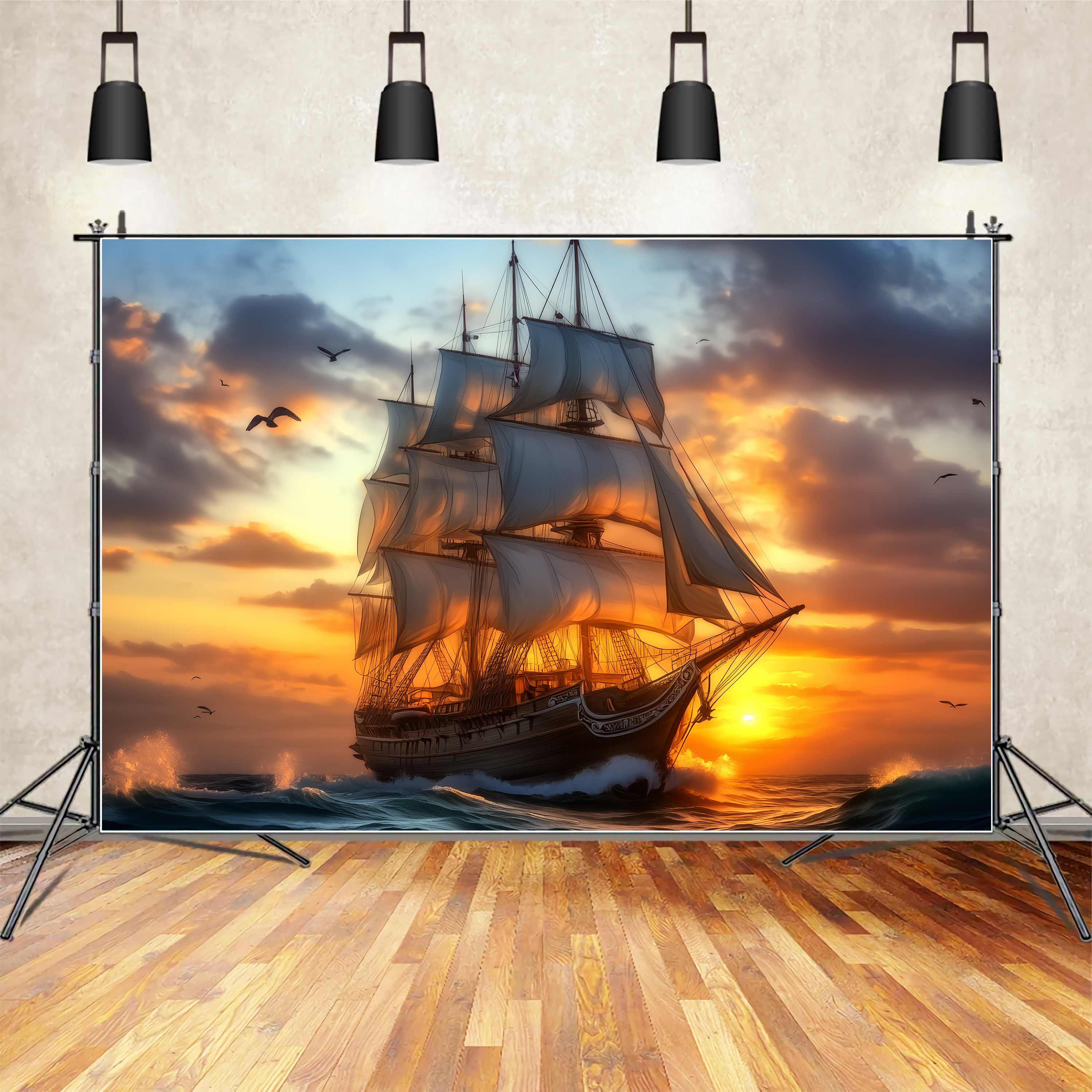 Herbst-Foto Hintergrund für Bilder Majestätisches Großes Schiff Sonnenuntergang Reise Sonnenuntergang Foto Hintergrund LXX58-184