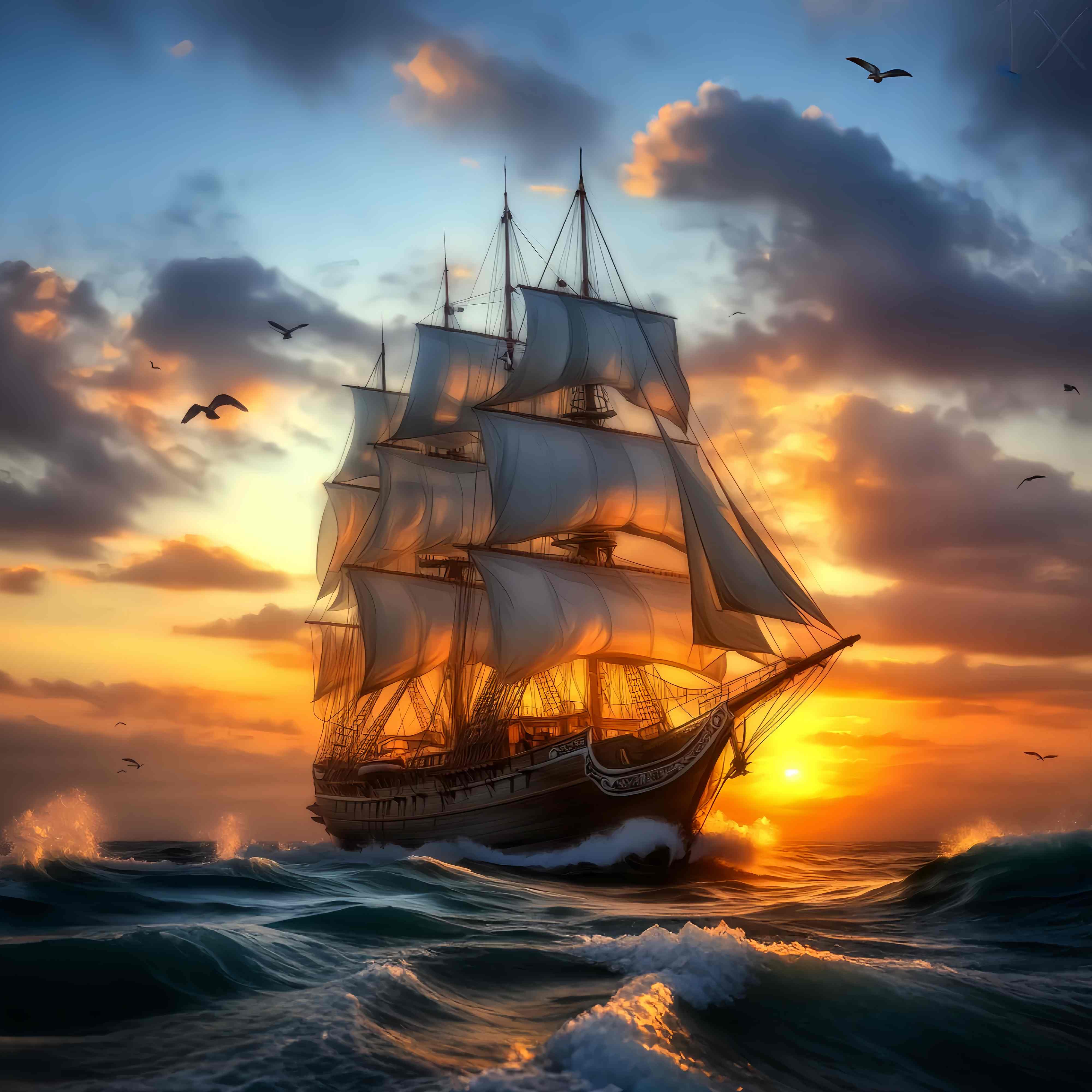 Herbst-Foto Hintergrund für Bilder Majestätisches Großes Schiff Sonnenuntergang Reise Sonnenuntergang Foto Hintergrund LXX58-184