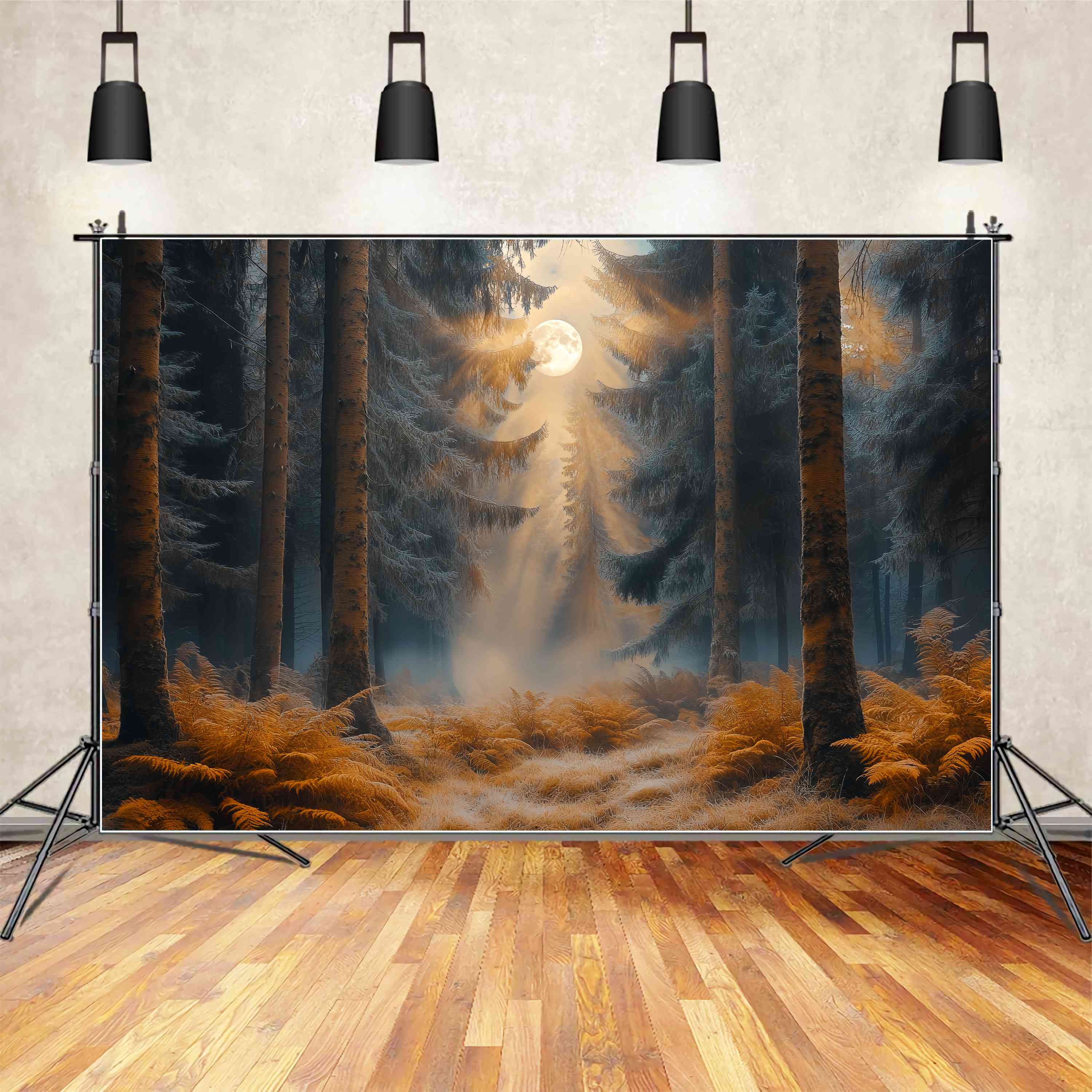 Herbst-Foto Hintergrund Enchanted Moonlit Autumn Forest Wald-Foto Hintergrund LXX58-185